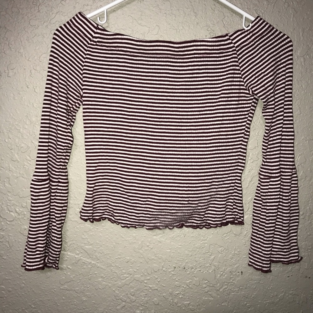 Off the shoulder stripped flare shirt